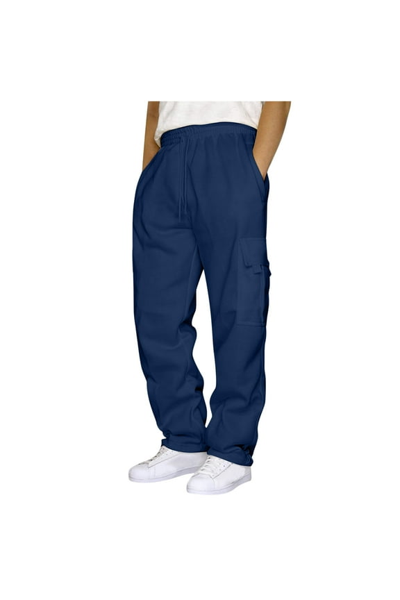 Cargo Sweatpants for Men S-5X Big & Tall Straight Leg Pants with Pockets Plus Size Casual Solid Drawstring Elastic Waist Athletic Trousers