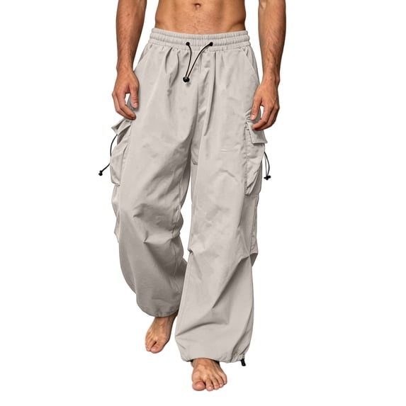 Cargo Sweatpants for Men with Drawstring Multi Pockets Quick Dry Light Casual Track Athletic Trouser Pants, Beige L
