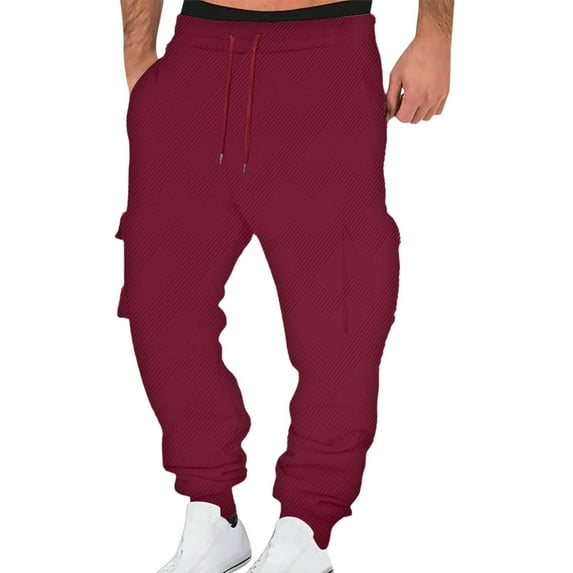 Cargo Sweatpants for Men with Multi-Pockets Joggers Pants Drawstring Elastic Waist Solid Color Tapered Leg Baggy Athletic Workout Trousers Pant