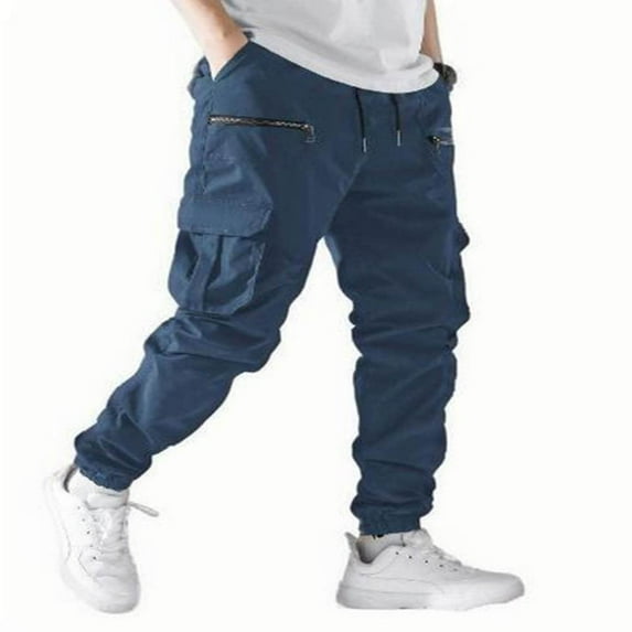 Men's Casual Cargo Pants Elastic Waist Drawstring Joggers Pants Tapered Sweatpants for Men Multi Pockets
