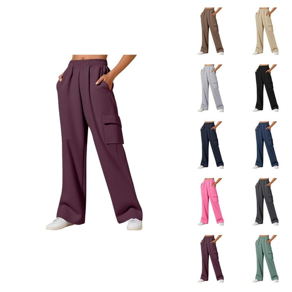 Cargo Sweatpants for Women 2025 Elastic Waist Running Yoga Workout Sweat Pants with Pockets Casual Trousers