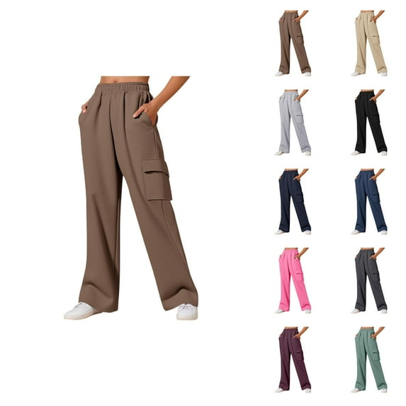 Cargo Sweatpants for Women 2025 Elastic Waist Running Yoga Workout Sweat Pants with Pockets Casual Trousers