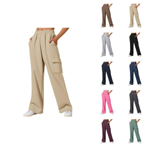 Cargo Sweatpants for Women 2025 Elastic Waist Running Yoga Workout Sweat Pants with Pockets Casual Trousers
