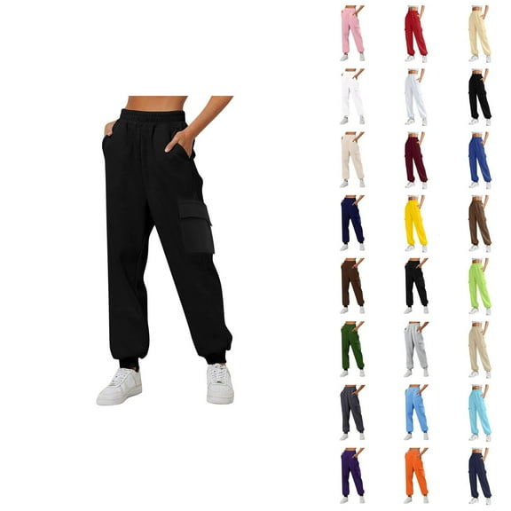Cargo Sweatpants for Women 2025 Fall Winter Elastic Waist Straight Leg Cargo Joggers with Pockets Casual Trousers