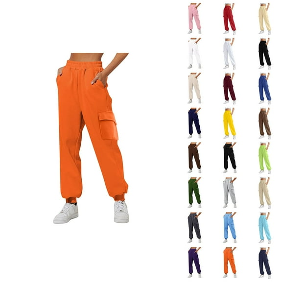 Cargo Sweatpants for Women 2025 Fall Winter Elastic Waist Straight Leg Cargo Joggers with Pockets Casual Trousers