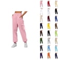 thumbnail image 1 of Cargo Sweatpants for Women 2025 Fall Winter Elastic Waist Straight Leg Cargo Joggers with Pockets Casual Trousers, 1 of 5