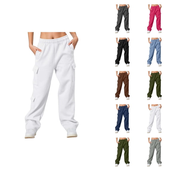Cargo Sweatpants for Women 2026 Fall Winter Elastic High Waist Wide Straight Leg Casual Loose Sweat Pants with Pockets
