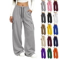 thumbnail image 1 of Cargo Sweatpants for Women Baggy Drawstring Wide Leg Sweatpants with Pockets Fall Casual Loose Sweat Pants, 2XL, 1 of 8