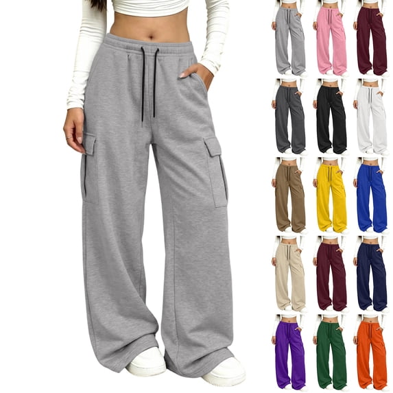 Cargo Sweatpants for Women Baggy Drawstring Wide Leg Sweatpants with Pockets Fall Casual Loose Sweat Pants, 3XL