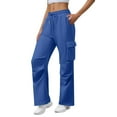 thumbnail image 1 of Cargo Sweatpants for Women Baggy High Waisted Wide Leg Sweat Pants Drawstring Fleece Athletic Pants Multi Pocket Blue M, 1 of 6