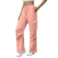 thumbnail image 1 of Cargo Sweatpants for Women Baggy High Waisted Wide Leg Sweat Pants Drawstring Fleece Athletic Pants Multi Pocket Pink M, 1 of 6