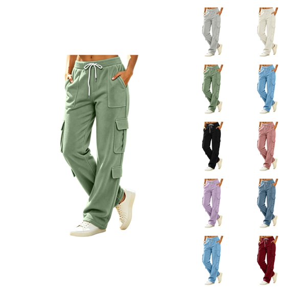 Cargo Sweatpants for Women Fall Winter Elastic Waist Drawstring Straight Leg Casual Pants with Pockets