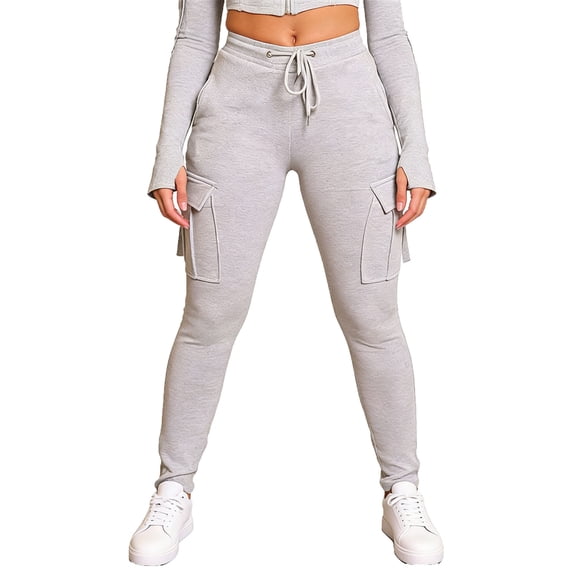 Cargo Sweatpants for Women High Waisted Straight Leg Cargo Pants Elastic Waist Drawstring Pants with Pockets