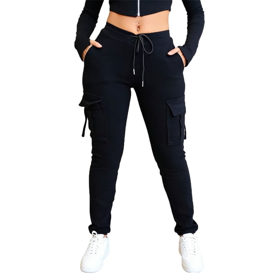 Cargo Sweatpants for Women High Waisted Straight Leg Cargo Pants Elastic Waist Drawstring Pants with Pockets