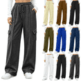 thumbnail image 1 of Cargo Sweatpants for Women Waisted Drawstring Waist Wide Leg Joggers Fall Fashion Casual Loose Pants with Pockets, 1 of 10