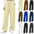 thumbnail image 1 of Cargo Sweatpants for Women Waisted Drawstring Waist Wide Leg Joggers Fall Fashion Casual Loose Pants with Pockets, 1 of 10