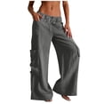 thumbnail image 1 of Cargo Sweatpants for Women with Multi Pockets Drawstring Wide Leg Casual Trendy Summer Linen Trouser Pants (2XL, Dark Gray), 1 of 6