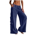 thumbnail image 1 of Cargo Sweatpants for Women with Multi Pockets Drawstring Wide Leg Casual Trendy Summer Linen Trouser Pants (2XL, Navy), 1 of 6