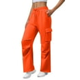 thumbnail image 1 of Cargo Sweatpants for Women with Multiple Pockets Wide Leg Sweat Pants Winter Warm Fleece Lined Women's Pants Saffron L, 1 of 6