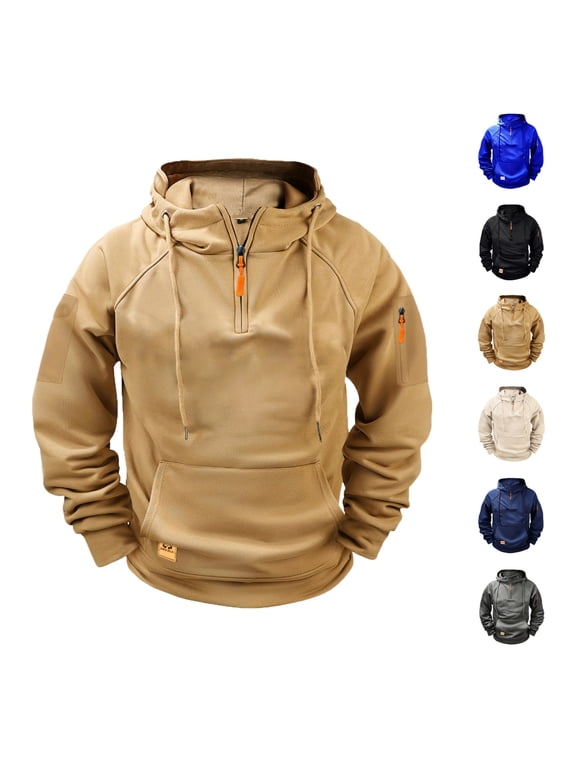 Cargo Tactical Hoodies for Men Quarter Zip Pullover Workout Sweatshirt Outdoor Sports Casual Navy 3XL