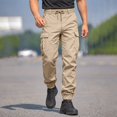 thumbnail image 1 of Cargo Tactical Jogger Pants for Men, Tapered Drawstring Elastic Waist Solid Color Outdoor Casual Trousers with Multi Pockets Khaki 2XL, 1 of 6