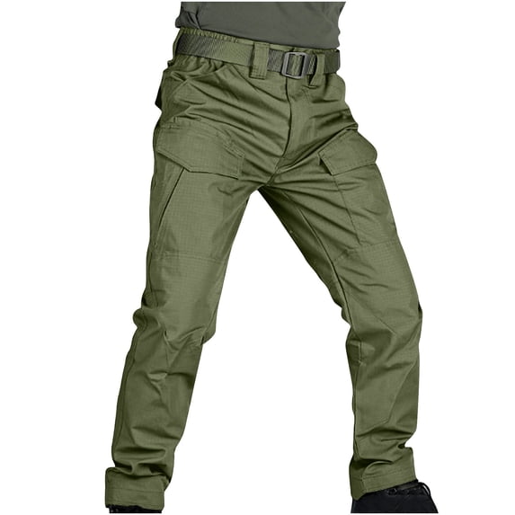 Cargo Tactical Pants For Men Multi-Pocket Waterproof Hiking Pants Outdoors Work No Belt Army Green M