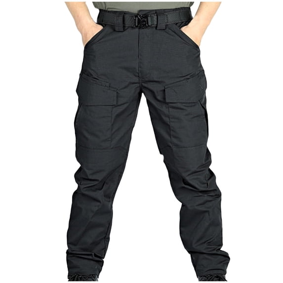 Cargo Tactical Pants For Men Multi-Pocket Waterproof Hiking Pants Outdoors Work No Belt Black L