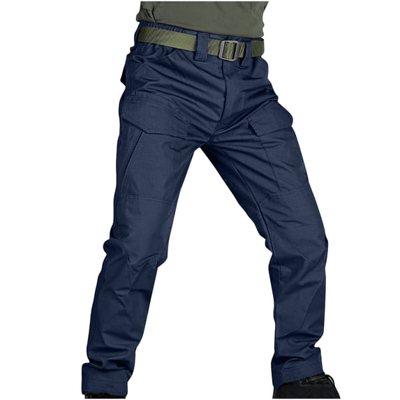 Cargo Tactical Pants For Men Multi-Pocket Waterproof Hiking Pants Outdoors Work No Belt Navy M