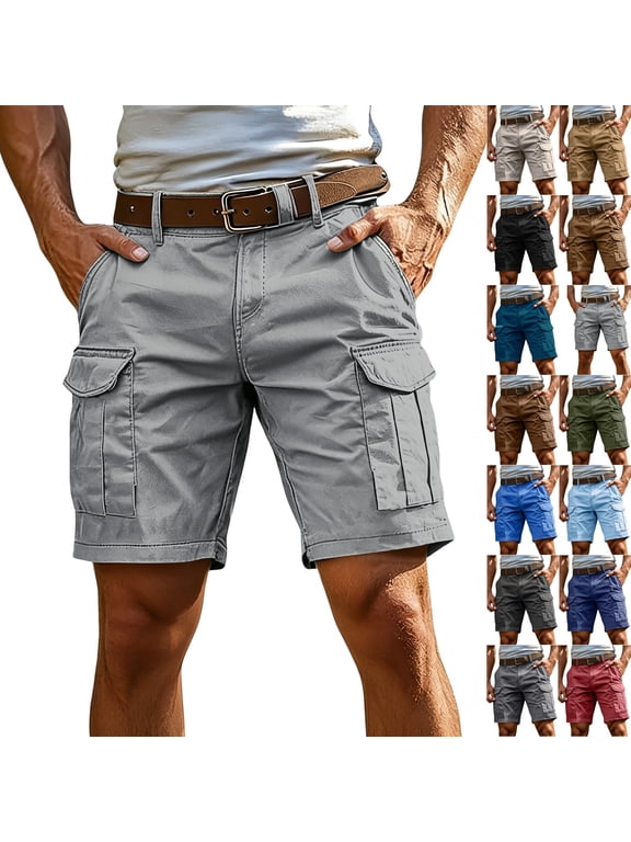 Cargo Tactical Work Shorts for Men 7 Inch Inseam Elastic Waist Stretch Relaxed Fit Multi Pockets Ripstop Summer Outdoor Hiking Casual Shorts ,XXL,Light Gray