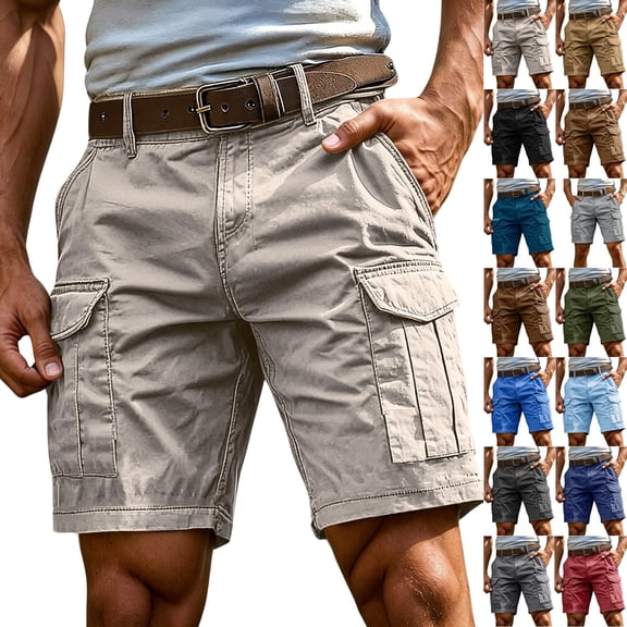 Cargo Tactical Work Shorts for Men 7 Inch Inseam Elastic Waist Stretch Relaxed Fit Multi Pockets Ripstop Summer Outdoor Hiking Casual Shorts ,L,Beige