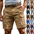 thumbnail image 1 of Cargo Tactical Work Shorts for Men 7 Inch Inseam Elastic Waist Stretch Relaxed Fit Multi Pockets Ripstop Summer Outdoor Hiking Casual Shorts ,M,Khaki, 1 of 8