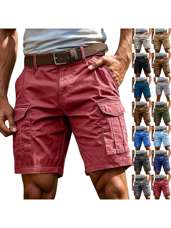 Cargo Tactical Work Shorts for Men 7 Inch Inseam Elastic Waist Stretch Relaxed Fit Multi Pockets Ripstop Summer Outdoor Hiking Casual Shorts ,XL,Red