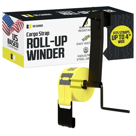 "Cargo TieDown Strap Winder, Powder Coated Black. Flatbed Trailer Winch Strap Rollup. For Straps up to 4"" wide. Also used in Trucks, Warehouse, Dock, Vans."