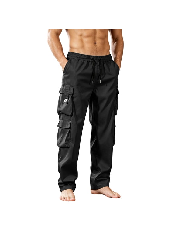 Cargo Trousers for Men , Elastic Waist Tracksuit Bottoms Combat Work Pants Drawstring Stretch Sweatpants Athletic Jogger with Multi Pockets Hiking Walking Trouser