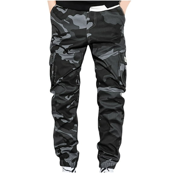 Cargo Trousers for Men Sale Camo Work Trousers Stretch Fit Elasticated Waist Cargo Trousers Casual Camouflage Pants Work Utility & Safety Trousers with Pockets
