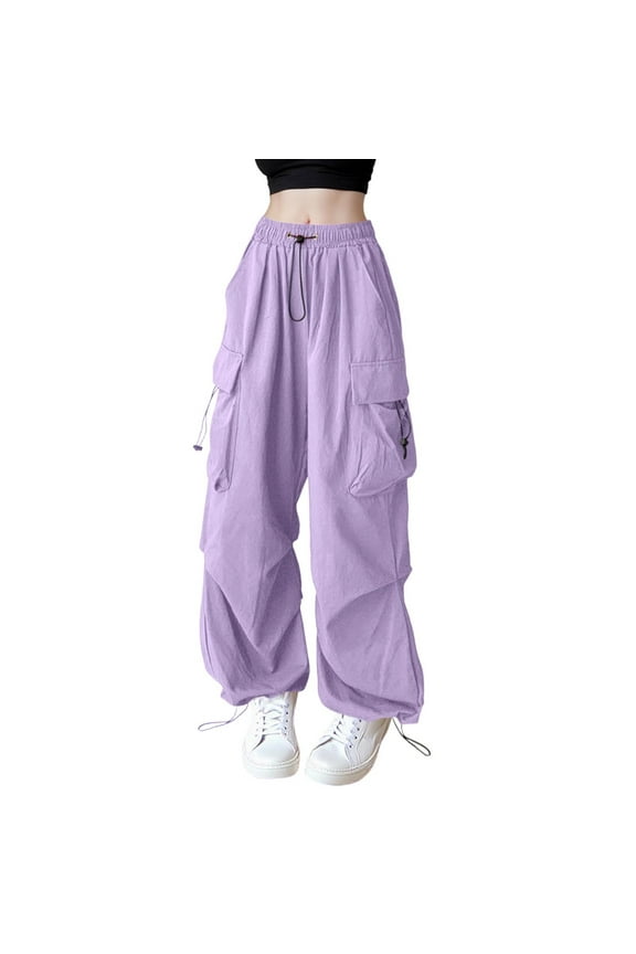 Cargo Trousers Women's Baggy Wide Leg Trousers Hop Streetwear Leisure Trousers Jogging Bottoms With Elastic Band Oversized Vintage 90s Track Pants Parachute Trousers Sweatp