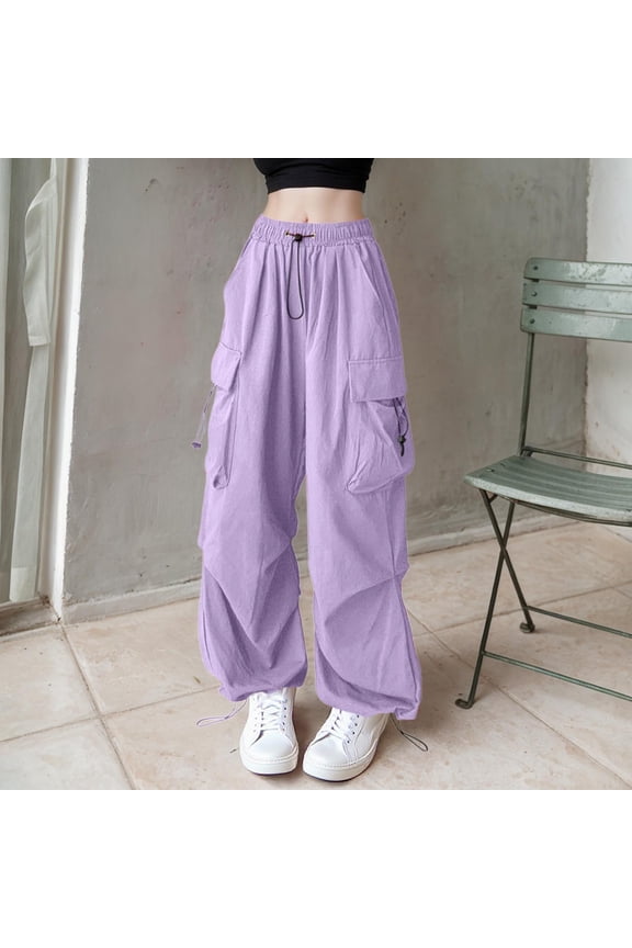 Cargo Trousers Women's Baggy Wide Leg Trousers Hop Streetwear Leisure Trousers Jogging Bottoms With Elastic Band Oversized Vintage 90s Track Pants Parachute Trousers Sweatp Casual Pant Suits for Women