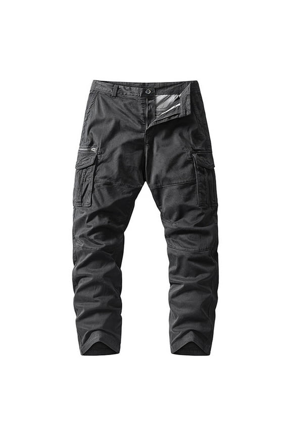 Cargo Trousers for Men Elasticated Waist Trousers Combats Cargo Pants with Multi Pockets Black L