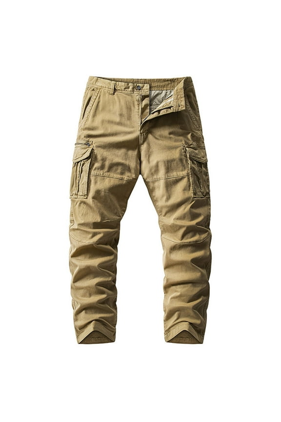 Cargo Trousers for Men Elasticated Waist Trousers Combats Cargo Pants with Multi Pockets Khaki XXL