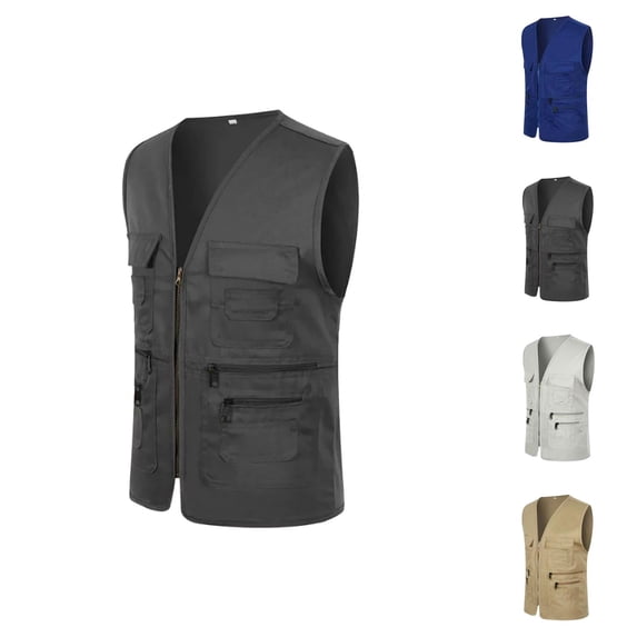 Cargo Vest Men Summer Sleeveless Zip Up Jacket with Pockets Outdoor Utility Work Photo Travel Fishing Vest