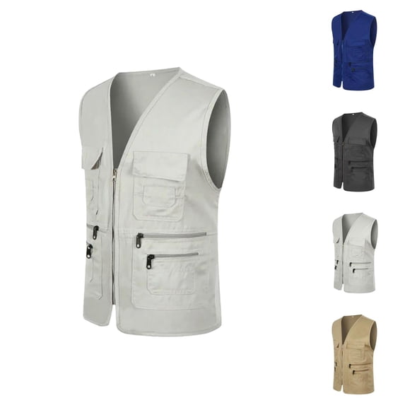 Cargo Vest Men Summer Sleeveless Zip Up Jacket with Pockets Outdoor Utility Work Photo Travel Fishing Vest