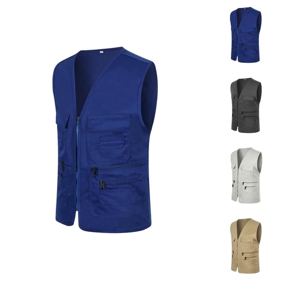Cargo Vest Men Summer Sleeveless Zip Up Jacket with Pockets Outdoor Utility Work Photo Travel Fishing Vest