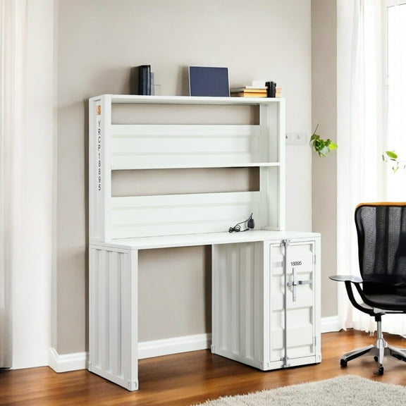 Cargo White Finish Desk With - Metal Top, Wood Drawer, 2 Compartments Inside Storage Base Rectangular Construction, 53.74 In. Package Depth, 31.3 Width