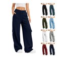 thumbnail image 1 of Cargo Wide Leg Sweatpants for Women High Waist Solid Color Elastic Waist SportsCasual Pants With Multi Side Pockets, 1 of 6