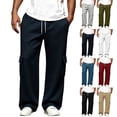thumbnail image 1 of Cargo Wide Leg Sweatpants for Men Drawstring Elastic Waist Wide Leg Multi Pockets Straight Pants,Loose Drape Casual Trousers for Daily Loungewear and Walking, 1 of 5