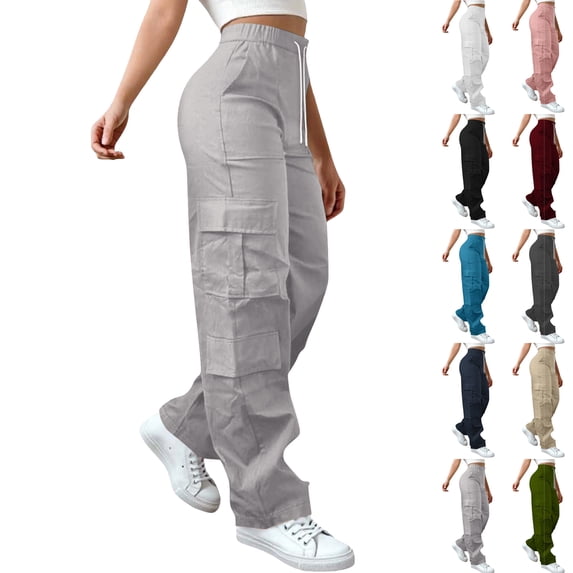 Cargo Work Pants For Women Casual High Waisted Wide Leg Outdoor Casual Travel Sweatpants Joggers With Side Pockets