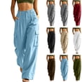 thumbnail image 1 of Cargo Work Pants For Women Straight Leg Back Long Pants Elastic Waist Solid Color Lightweight Cargo Pants With Side Pockets, 1 of 9