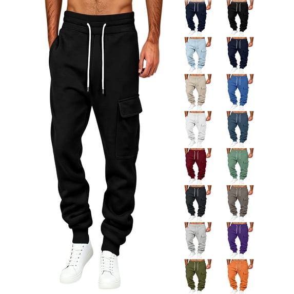 Cargo Work Pants for Men Solid Color Plus Size Drawstring Elastic Waist Pants with Multiple Pockets Breathable Long Trousers for Outdoor Daily Work
