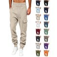 thumbnail image 1 of Cargo Work Pants for Men Solid Color Plus Size Drawstring Elastic Waist Pants with Multiple Pockets Breathable Long Trousers for Outdoor Daily Work, 1 of 5