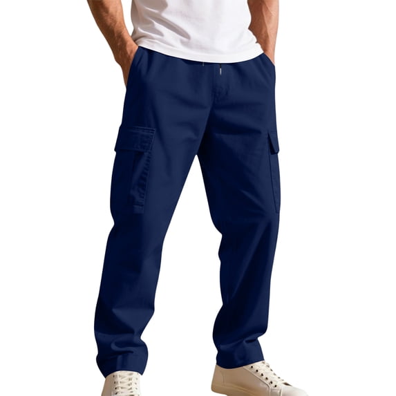 Cargo Workout Pants for Men Waterproof Stretch Waistband Cargo Pants with Multi-Functional Pockets Quick Dry Pants Military Hiking Lightweight Ripstop Big and Tall Cargo Pants Trousers,Blue 2XL